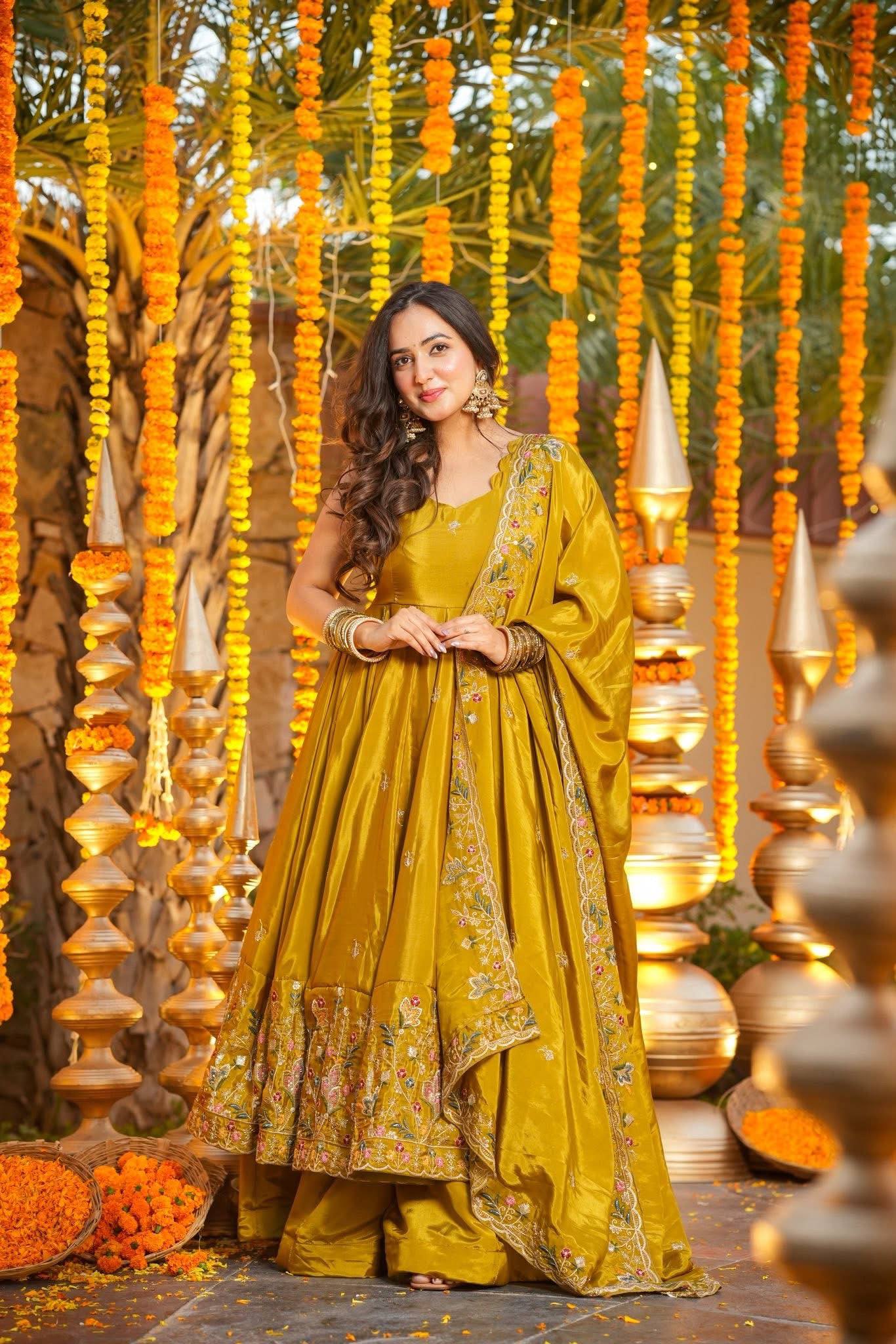 The Radiant Mustard Botanical-Hem Anarkali